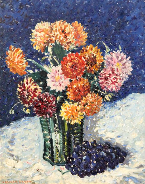 Norman Lloyd (1897-1985) Still life of flowers and grapes, 15.5 x 12.5in,